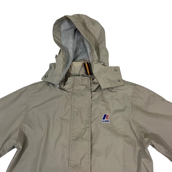 K way jacket women's S tan cream beige long hooded zip front lightweight - Picture 3 of 11